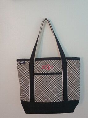Lands' End Plaid Canvas Tote Bag Monogrammed KGc